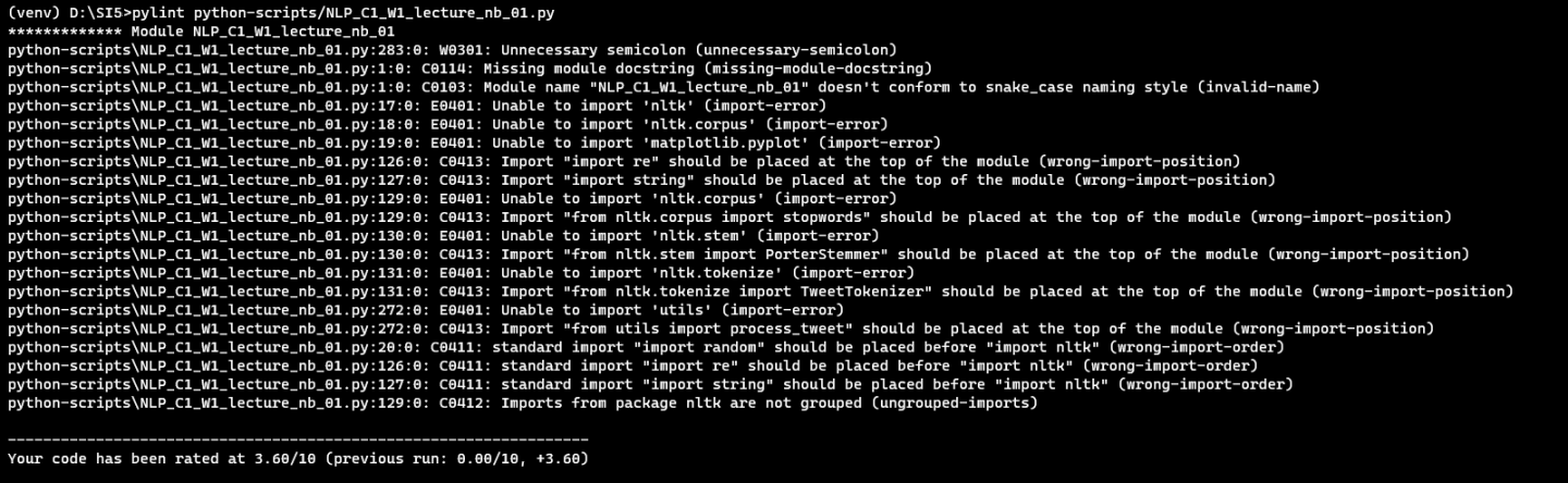 Figure 5: Note projet avant configuration Pylint